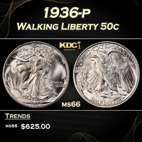 1936-p Walking Liberty Half Dollar 50c Grades ms66