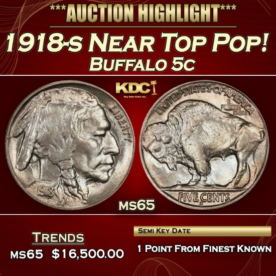 1918-s Buffalo Nickel Near Top Pop! 5c ms65 SEGS