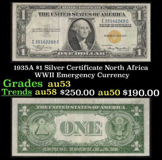 1935A $1 Silver Certificate North Africa WWII Emergency Currency Grades Select AU