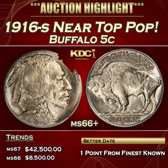 1916-s Buffalo Nickel Near Top Pop! 5c ms66+ SEGS