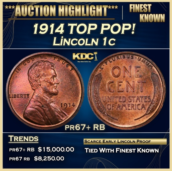 1914 Proof Lincoln Cent TOP POP! 1c pr67+ RB SEGS
