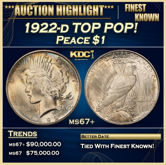 1922-d Peace Dollar TOP POP! $1 ms67+ SEGS