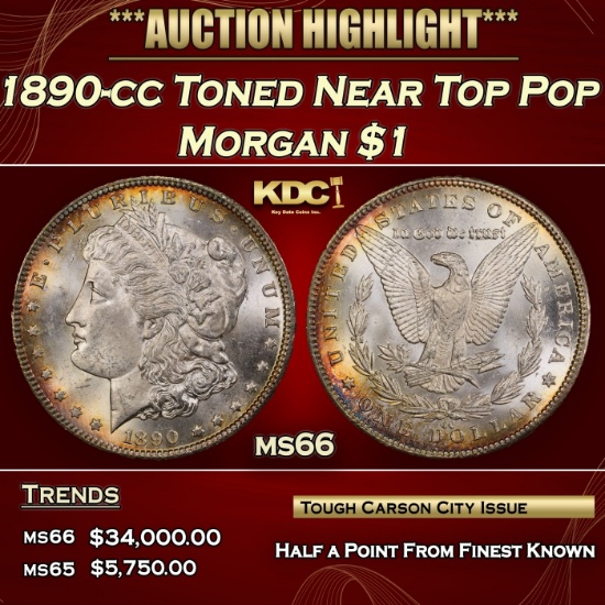 1890-cc Morgan Dollar Toned Near Top Pop $1 ms66 SEGS