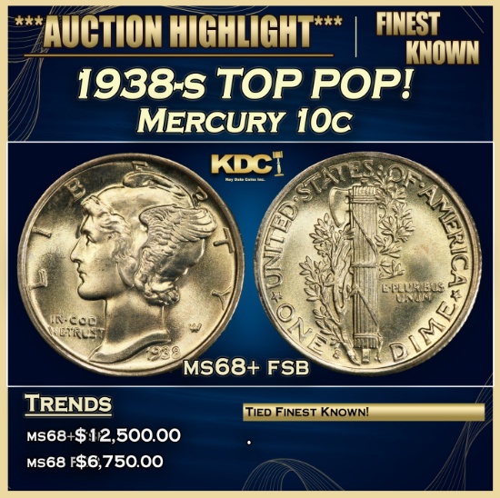 1938-s Mercury Dime TOP POP! 10c ms68+ fsb SEGS