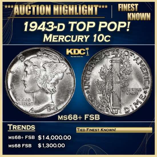 1943-d Mercury Dime TOP POP! 10c ms68+ FSB SEGS