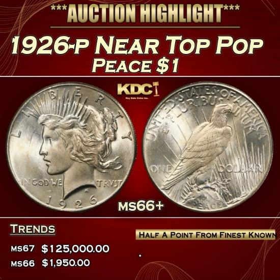 1926-p Peace Dollar Near Top Pop $1 ms66+ SEGS