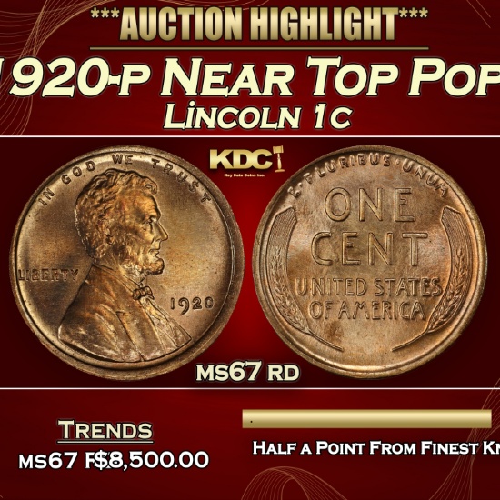 1920-p Lincoln Cent Near Top Pop! 1c ms67 rd SEGS