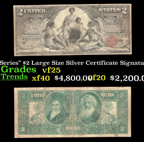 1896 $2 Large Size Silver Certificate "Educational Series" Grades vf+ Signatures Tillman/Morgan