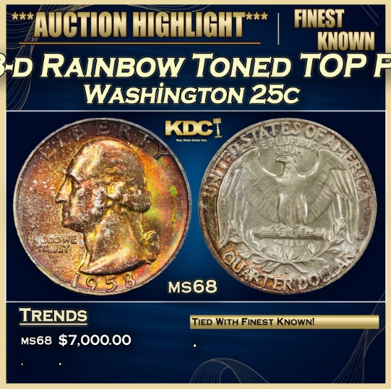 1958-d Washington Quarter Rainbow Toned TOP POP! 25c ms68 SEGS