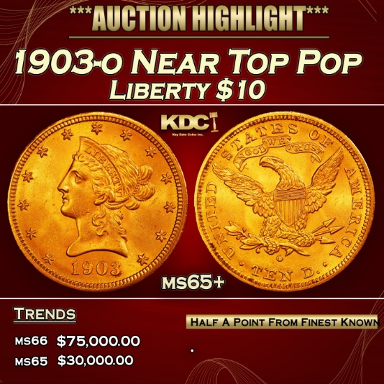 1903-o Gold Liberty Eagle Near Top Pop $10 ms65+ SEGS