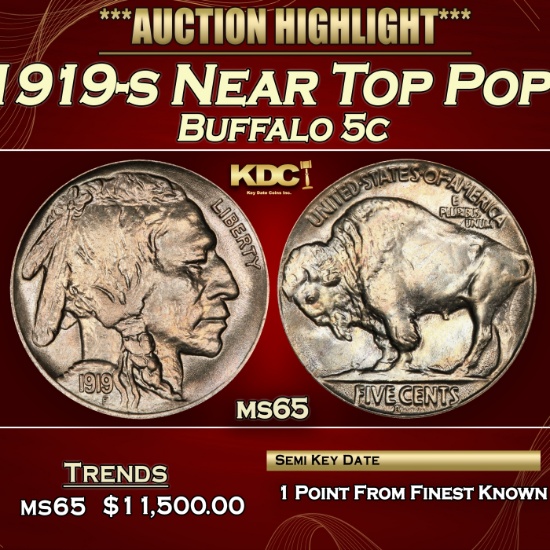 1919-s Buffalo Nickel Near Top Pop! 5c ms65 SEGS