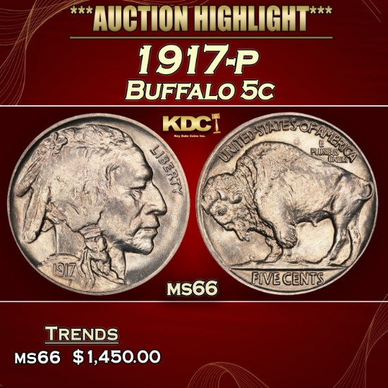 1917-p Buffalo Nickel 5c ms66 SEGS