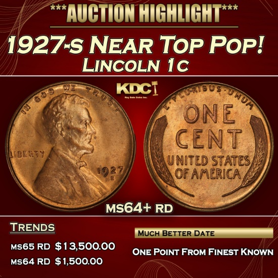 1927-s Lincoln Cent Near Top Pop! 1c ms64+ rd SEGS