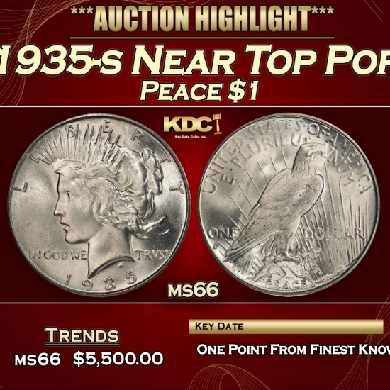 1935-s Peace Dollar Near Top Pop $1 ms66 SEGS