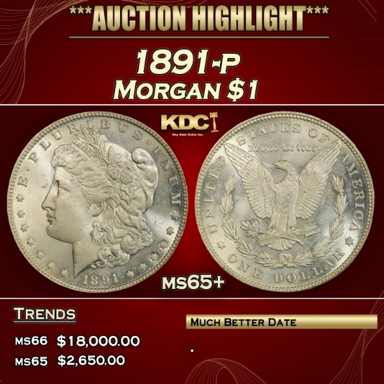 1891-p Morgan Dollar $1 ms65+ SEGS