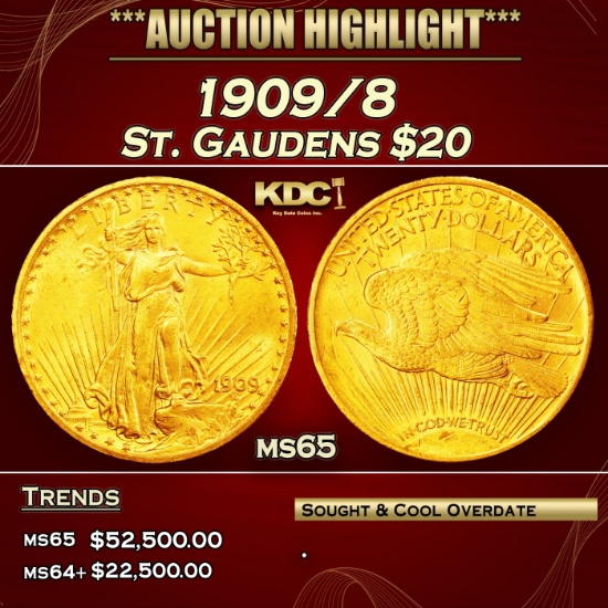 1909/8 Gold St. Gaudens Double Eagle $20 ms65 SEGS