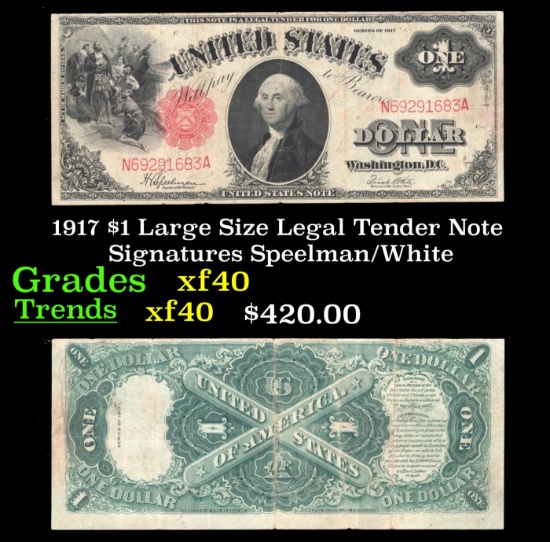 1917 $1 Large Size Legal Tender Note Grades xf Signatures Speelman/White