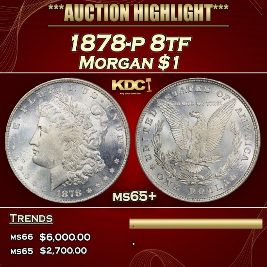 1878-p 8tf Morgan Dollar $1 ms65+ SEGS