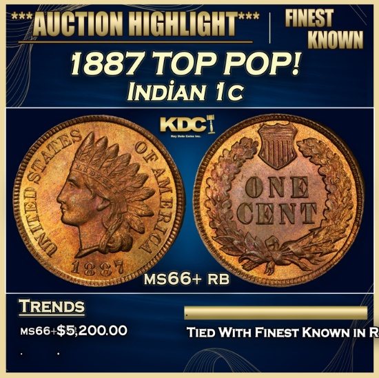 1887 Indian Cent TOP POP! 1c ms66+ rb SEGS