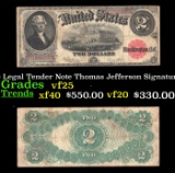 1917 $2 Large Size Legal Tender Note Thomas Jefferson Grades vf+ Signatures Speelman/White
