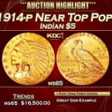 1914-p Gold Indian Half Eagle Near Top Pop! $5 ms65 USCG