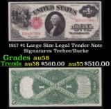 1917 $1 Large Size Legal Tender Note Grades Choice AU/BU Slider Signatures Teehee/Burke
