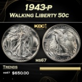 1943-p Walking Liberty Half Dollar 50c ms67 SEGS