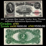 1917 $2 Large Size Legal Tender Note Thomas Jefferson Grades xf+ Signatures Speelman/White