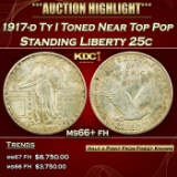1917-d Ty I Standing Liberty Quarter Toned Near Top Pop 25c ms66+ fh SEGS