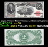 1917 $2 Large Size Legal Tender Note Thomas Jefferson Grades Choice AU/BU Slider Signatures Speelman