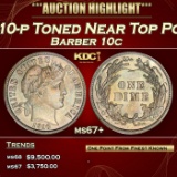 1910-p Barber Dime Toned Near Top Pop 10c ms67+ SEGS