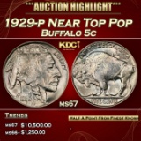 1929-p Buffalo Nickel Near Top Pop 5c ms67 SEGS