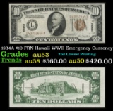 1934A $10 FRN Hawaii WWII Emergency Currency Grades Select AU