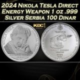 2024 Nikola Tesla Direct Energy Weapon 1 oz .999 Silver Serbia 100 Dinar Round