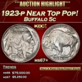 1923-p Buffalo Nickel Near Top Pop! 5c ms67+ SEGS