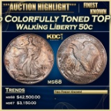 1937-d Walking Liberty Half Dollar Colorfully Toned TOP POP! 50c ms68 SEGS