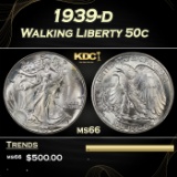 1939-d Walking Liberty Half Dollar 50c Grades ms66