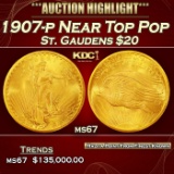 1907-p Gold St. Gaudens Double Eagle Near Top Pop $20 ms67 SEGS