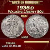 1936-d Walking Liberty Half Dollar 50c ms66 SEGS