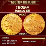 1909-p Gold Indian Half Eagle $5 ms64+ USCG