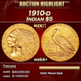 1910-d Gold Indian Half Eagle $5 ms64+ USCG