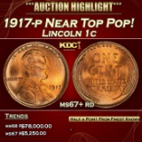 1917-p Lincoln Cent Near Top Pop! 1c ms67+ rd SEGS