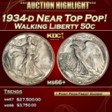 1934-d Walking Liberty Half Dollar Near Top Pop! 50c ms66+ SEGS