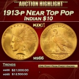 1913-p Gold Indian Eagle Near Top Pop $10 ms66 SEGS
