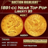 1891-cc Gold Liberty Half Eagle Near Top Pop $5 ms64+ SEGS