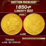 1850-p Gold Liberty Double Eagle $20 au58 SEGS