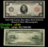 1914 $20 Large Size Blue Seal Federal Resrve Note Grades xf Minneapolis