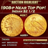 1908-p Gold Indian Quarter Eagle Near Top Pop! $2 1/2 ms66+ USCG