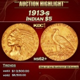 1913-s Gold Indian Half Eagle $5 ms62+ USCG
