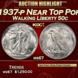 1937-p Walking Liberty Half Dollar Near Top Pop 50c ms67 SEGS